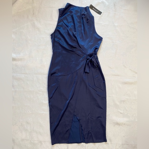 Allegra K Women Sleeveless Satin Dress Stand Collar Tie Ruched Waist Dress - Picture 7 of 13